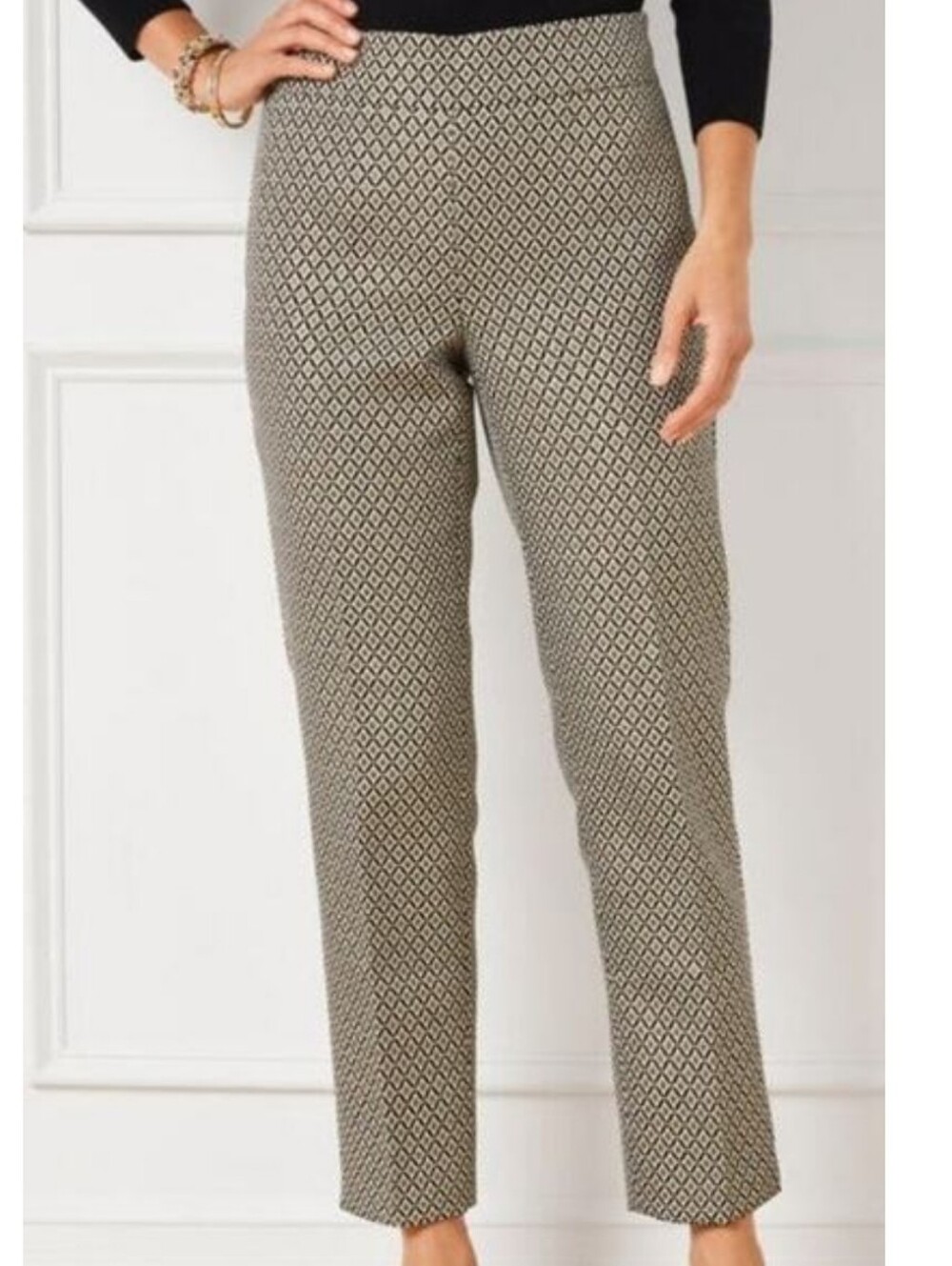 Talbots Women 16P Gold Metallic Jacquard Medallion Holiday Slim Ankle Pants